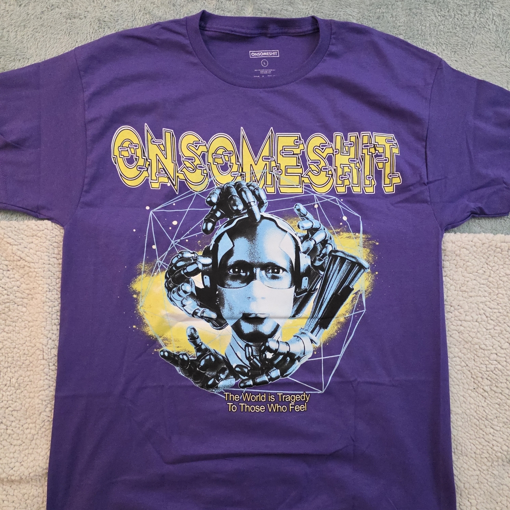 On Some Shit Purple/Yellow Graphic Short Sleeve Streetwear Tee az L